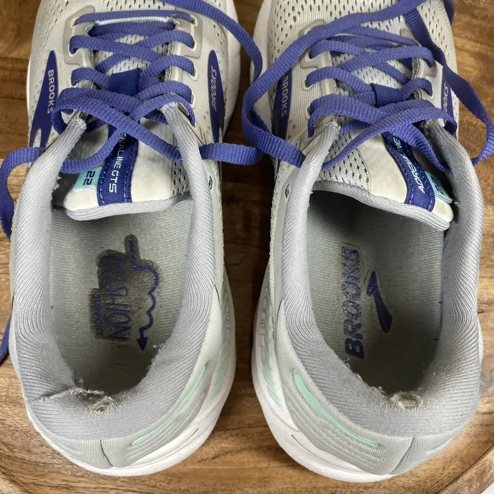 Brooks Adrenaline GTS 22 Gray Womens Gray And Blue Size 9.5 B Running Shoes